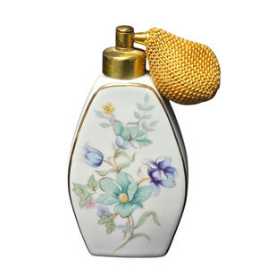Vintage Porcelain Floral Design Gold Trim Perfume Spray Bottle